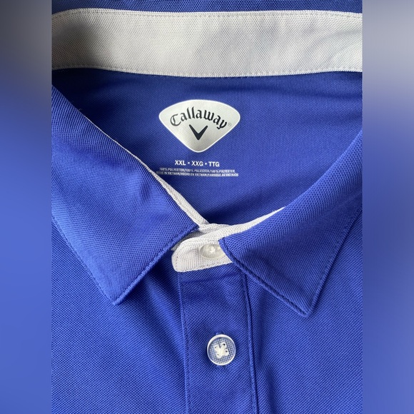 Callaway Golf Polo Shirt Men's Size XXL RN#37763 Spellout Logo Blue 1/4 Button - Picture 5 of 5